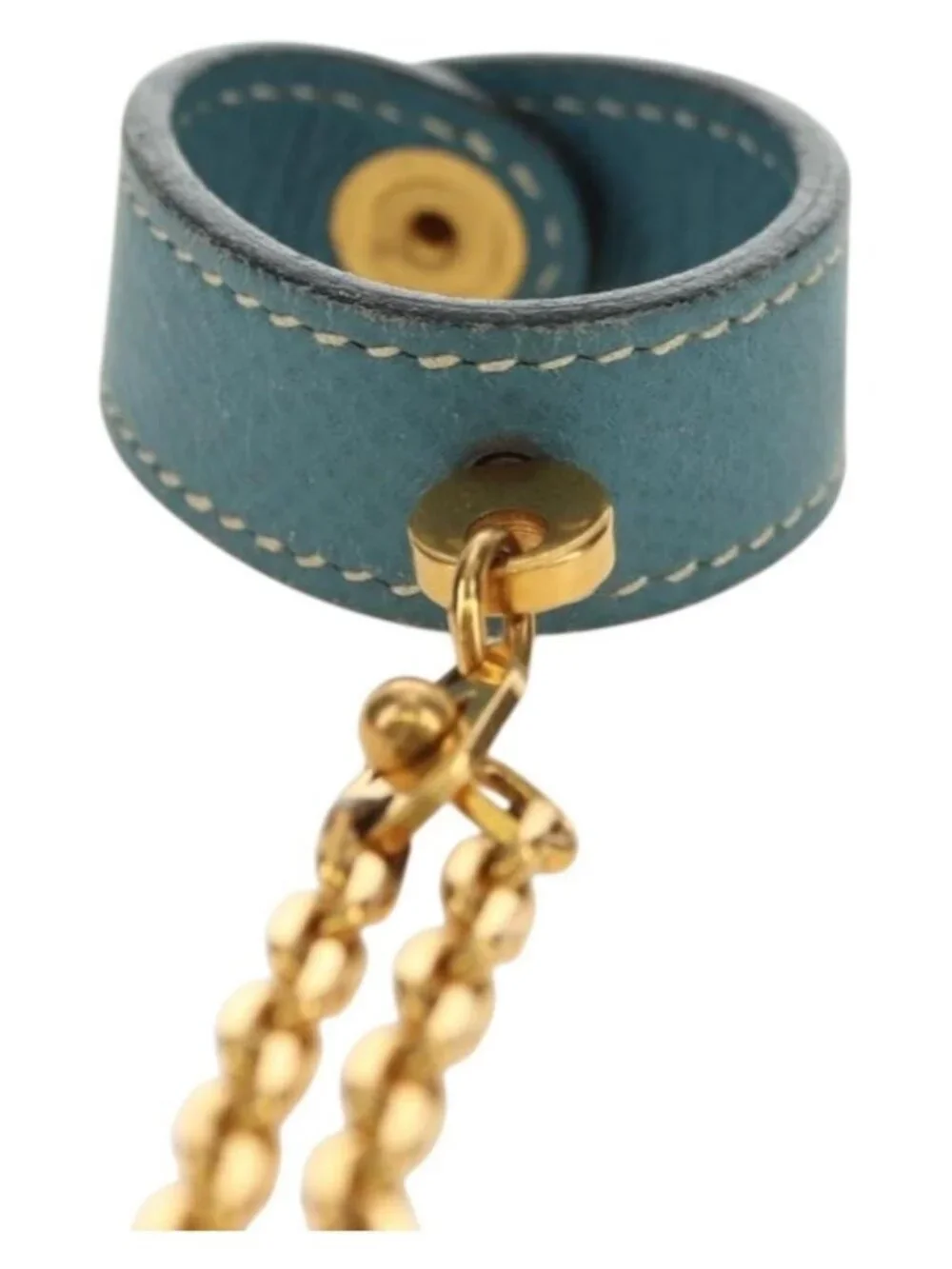 HERMES Glove Holder Charm Leather Light Blue Gold Auth 181292V